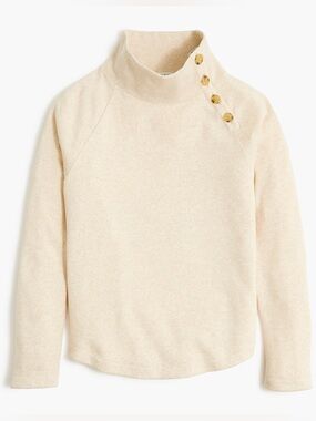 J.Crew Wide Button collar pullover Sweatshirt fleece beige ivory loose fit S
